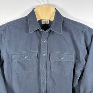 LL Bean Mens Chamois Cloth Shirt Navy Blue Long Sleeve Cotton Flannel